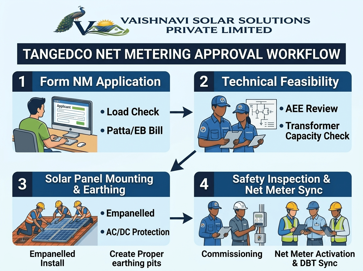 Bi-directional solar net meter installed on a residential home in Tamil Nadu connected to TANGEDCO power grid.